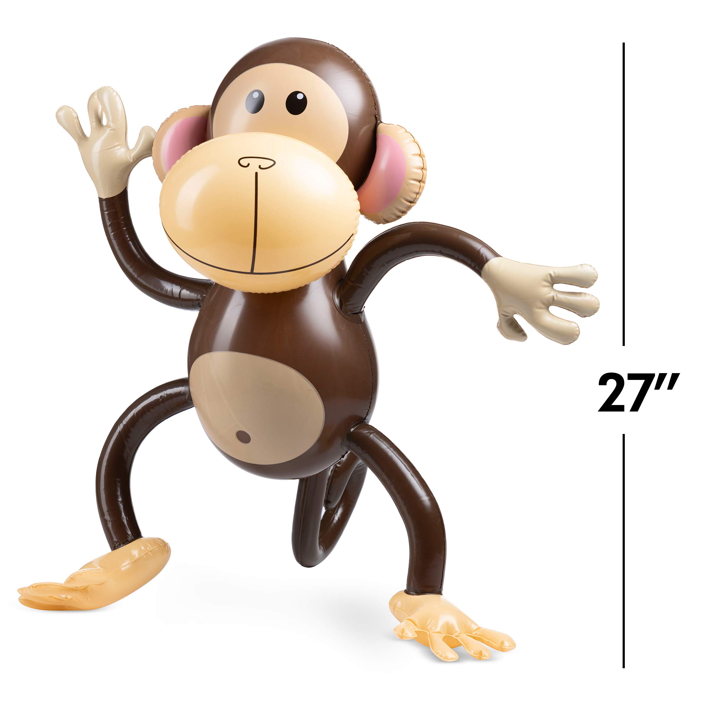 Bedwina Large Inflatable Monkey (Pack of 3) 27-Inch Monkeys for Baby Shower, Safari, Jungle Themed Birthdays, Blow Up Animal Party Favor