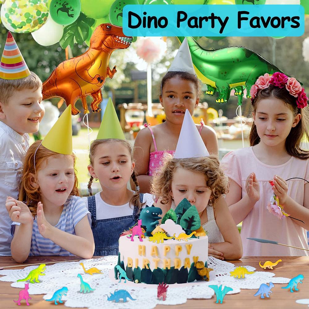 AugToy 48Pcs Glow in Dark Mini Dinosaur Figures Birthday Party Favors Supplies Dino Cupcake Toppers Goodie Bags Stuffers Pinata Goody F