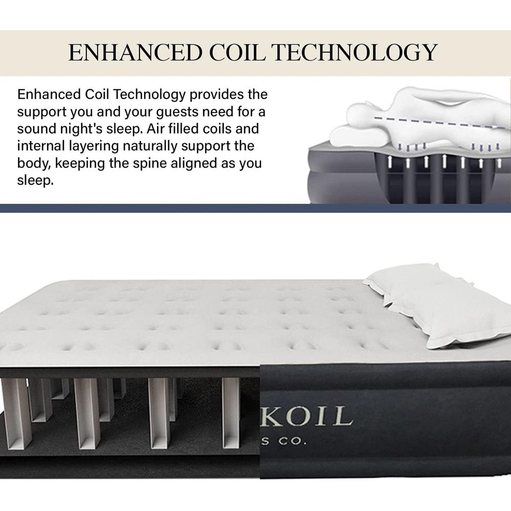 King Koil Luxury Queen Air Mattress with Built-in High Speed Pump, Blow Up Bed Top and Side Flocking, Puncture Resistant, Double