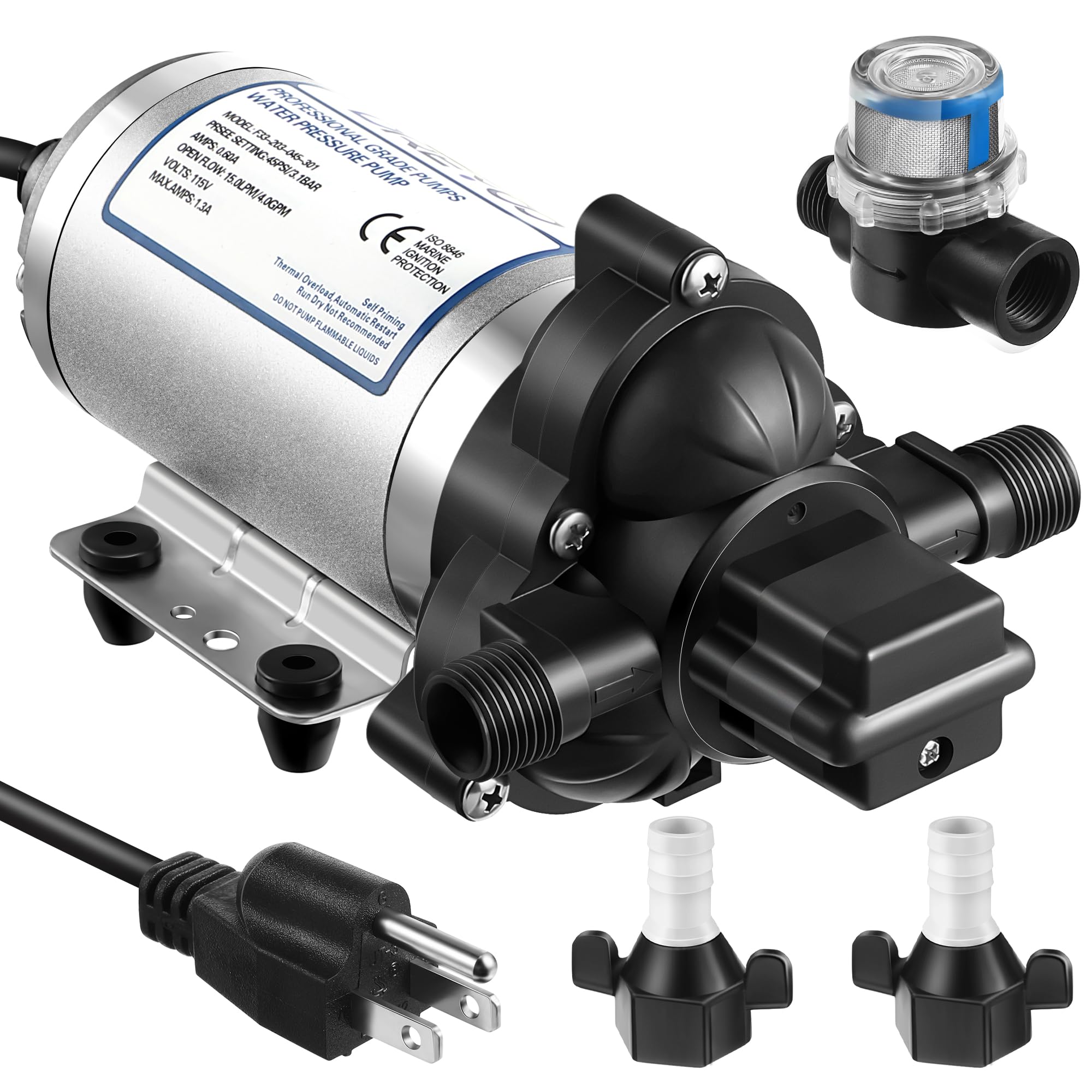Dreyoo Water Pressure Booster Pump 115V, Industrial Self Priming Water Pump 4 GPM 45 Psi with Power Plug, on Demand Water Pump D