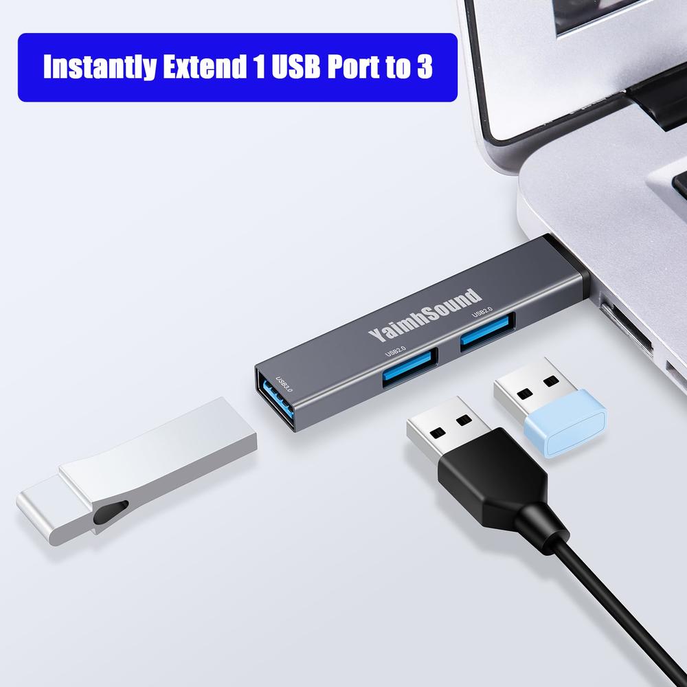 YaimhSound USB to USB Adapter,USB A to USB A, 3-Port USB 3.0,2.0 Splitter USB Extention,Mini USB Hub for Laptop,PC,All-in-One, Keyborad,Mou