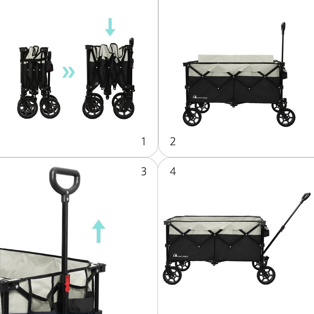 Moon Lence Collapsible Folding Wagon Cart Heavy Duty Folding Garden Portable Hand Cart with All-Terrain Beach Wheels, Adjustable