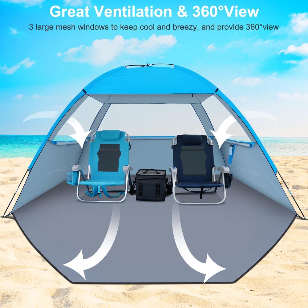 Gorich Beach Tent, Beach Shade Tent for 3/4-5/6-7/8-10 Person with UPF 50+ UV Protection, Portable Beach Tent Sun Shelter Canopy