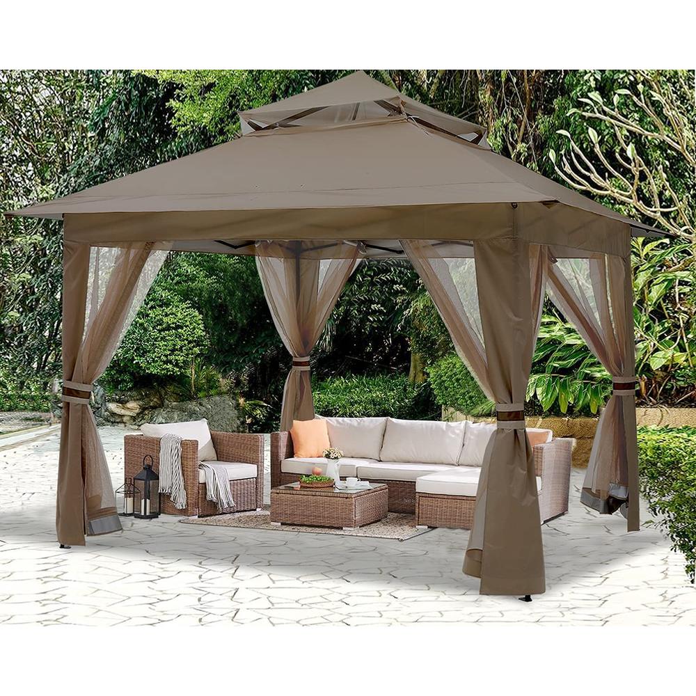 ABCCANOPY Pop Up Gazebo 13x13 - Outdoor Canopy Tent with Mosquito Netting for Patio Garden Backyard (Brown)