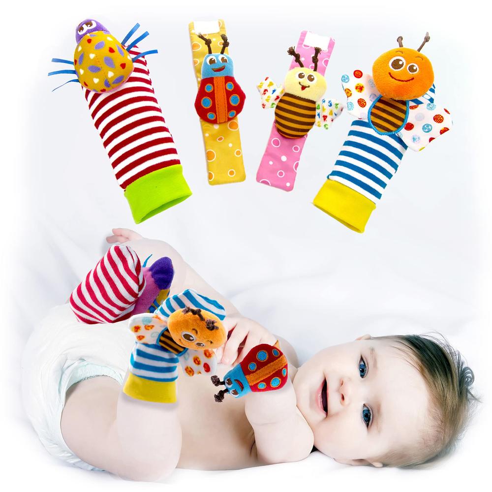 BABY K Baby Rattle Socks for Girls & Boys (Set B) - Baby Toys 6-12 Months - Baby Wrist Rattles and Foot Rattles - Baby Toys for