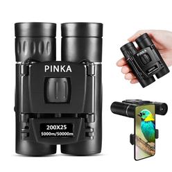 Pinka 200x25 High Power Compact Binoculars with Clear Low Light Vision, Large Eyepiece Waterproof Binocular for Adults Kids, High Powe