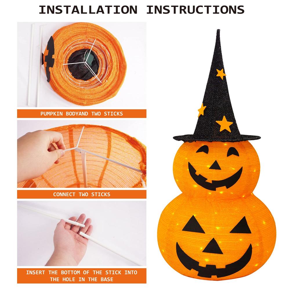 FUNPENY 3FT Halloween Collapsible Pumpkin Decorations, Pre-Lit Light Up 50 LED Pumpkin with Star Hat 8 Lighted Mode, Pop Up Jack