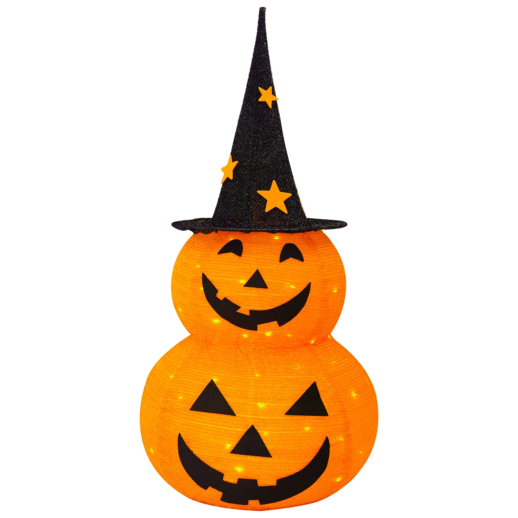FUNPENY 3FT Halloween Collapsible Pumpkin Decorations, Pre-Lit Light Up 50 LED Pumpkin with Star Hat 8 Lighted Mode, Pop Up Jack