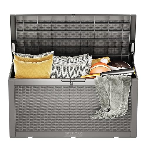 EAST OAK 100 Gallon Large Deck Box, Outdoor Storage Box with Padlock for Patio Furniture, Patio Cushions, Gardening Tools, Pool