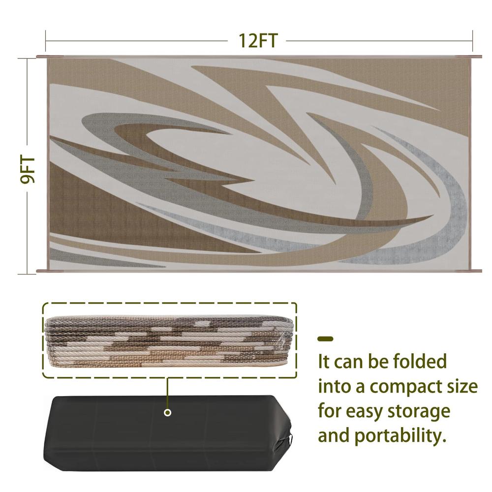 EEZ RV Products 9'x12'BRW Heavy Duty Reversible/Durable Outdoor Patio/RV Mats - Perfect for Camping, Beach (9ft x 12ft Brown) Co