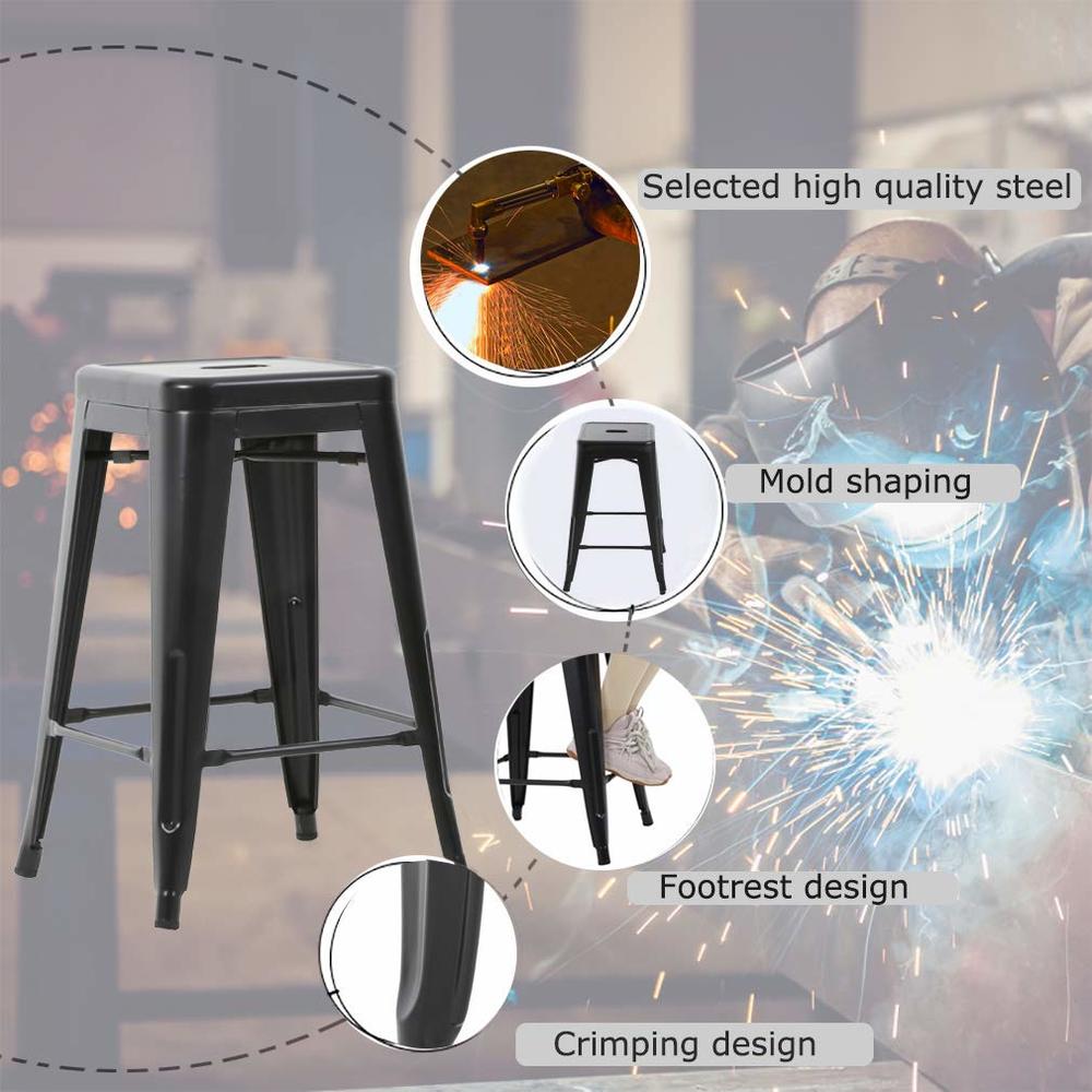FDW Metal Bar Stools Set of 4 Counter Height Barstool Stackable Barstools 24 Inch Indoor Outdoor Patio Bar Stool Home Kitchen Di