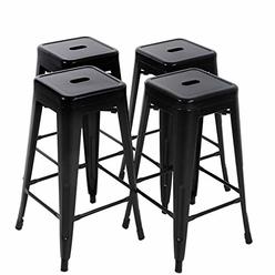 FDW Metal Bar Stools Set of 4 Counter Height Barstool Stackable Barstools 24 Inch Indoor Outdoor Patio Bar Stool Home Kitchen Di