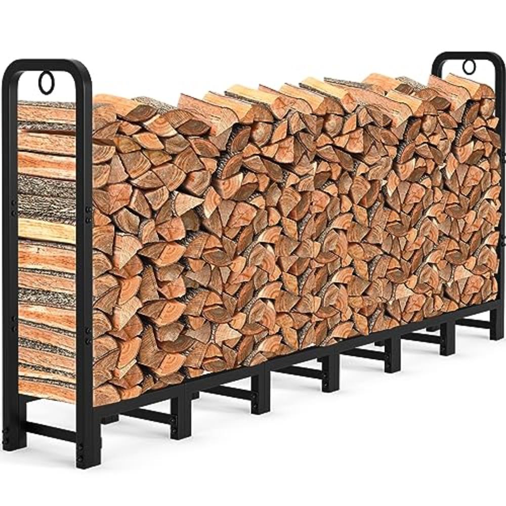 AMAGABELI GARDEN & HOME 8ft Outdoor Fire Rack, Fireplace Heavy Duty Firewood Pile Storage Racks For Patio Deck Metal Log Holder