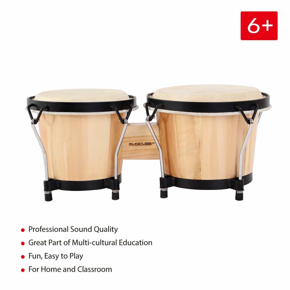 MUSICUBE Bongo Drum Set, 6” and 7” Percussion Instrument, Wooden and Metal Drum for Adult Kids Beginners Professionals with Tuni