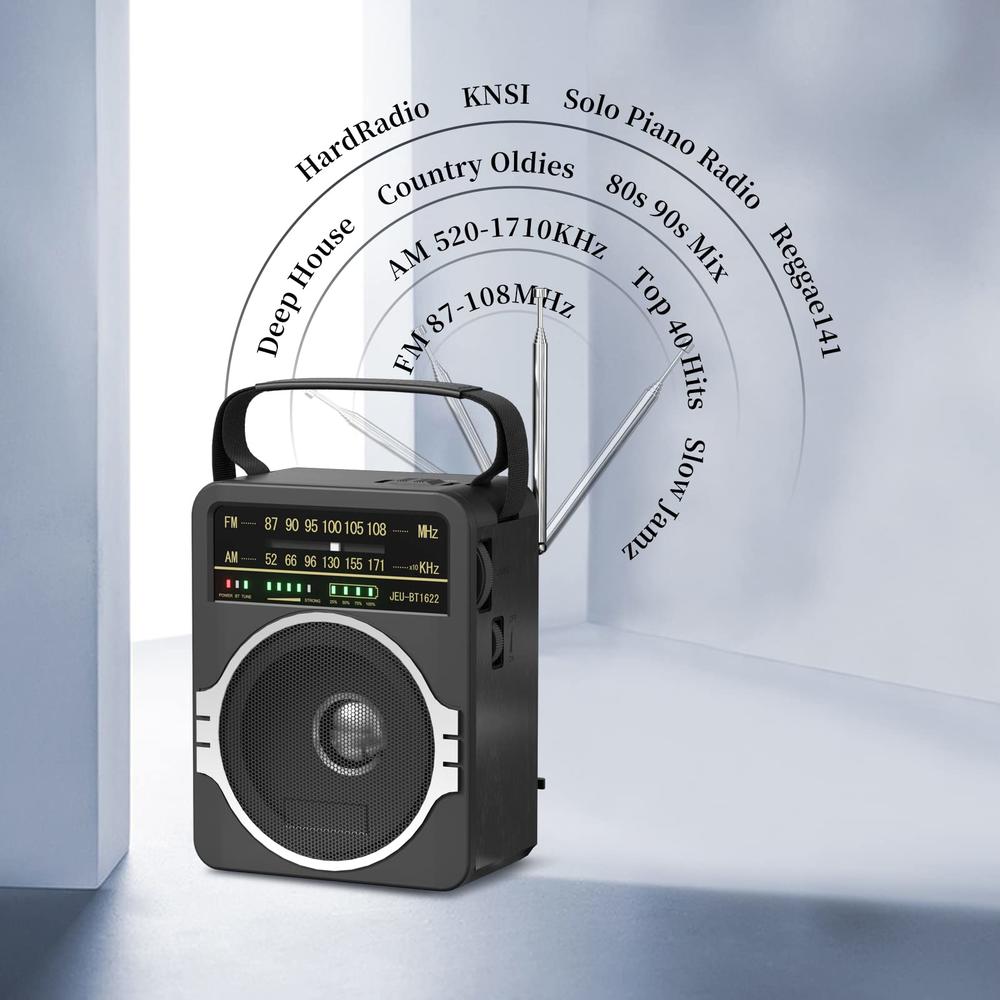 JEUJUG Portable AM FM Radio, Bluetooth 5.0 Radio 5 Watts Loud Speaker ...