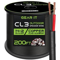 GearIT 14/2 Speaker Wire (200 Feet) 14 Gauge (Copper Clad Aluminum) - Outdoor Direct Burial in Ground/in Wall / CL3 CL2 Rated /