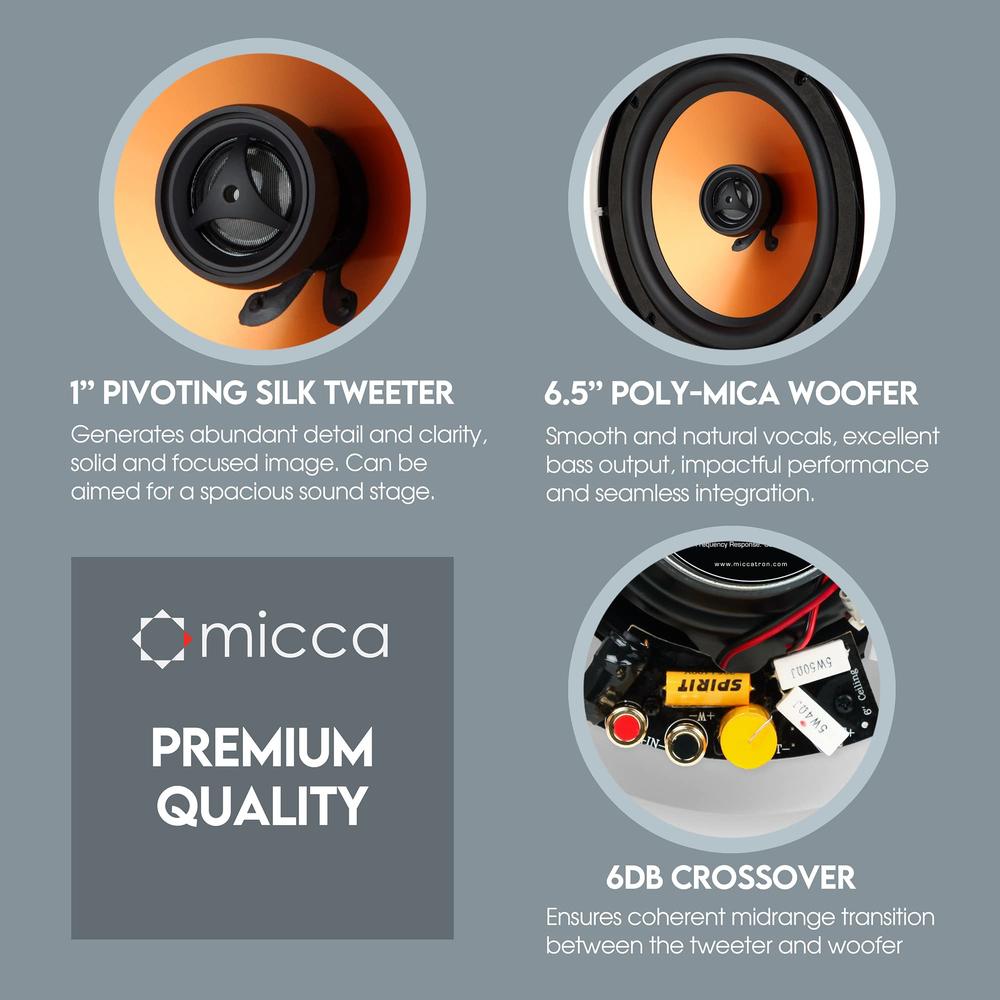 Micca M-6C 6.5 Inch 2-Way in-Ceiling Round Speaker for Whole House Audio, Home Theater, Indoor or Covered Outdoor Areas, 6.5" Wo