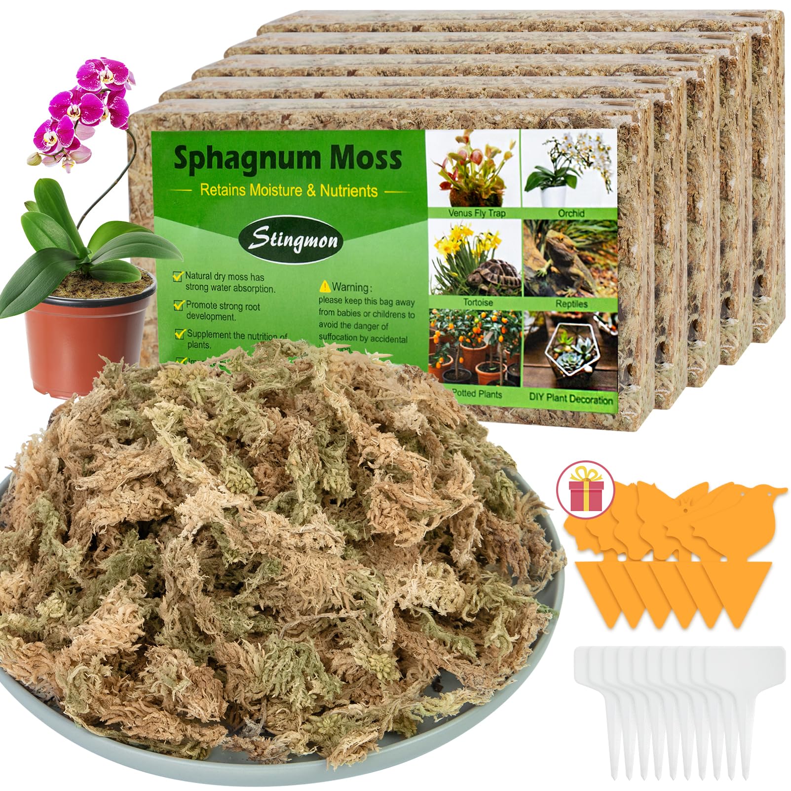 Stingmon 2.2LB Sphagnum Moss for Plants, Orchid Moss for Potted