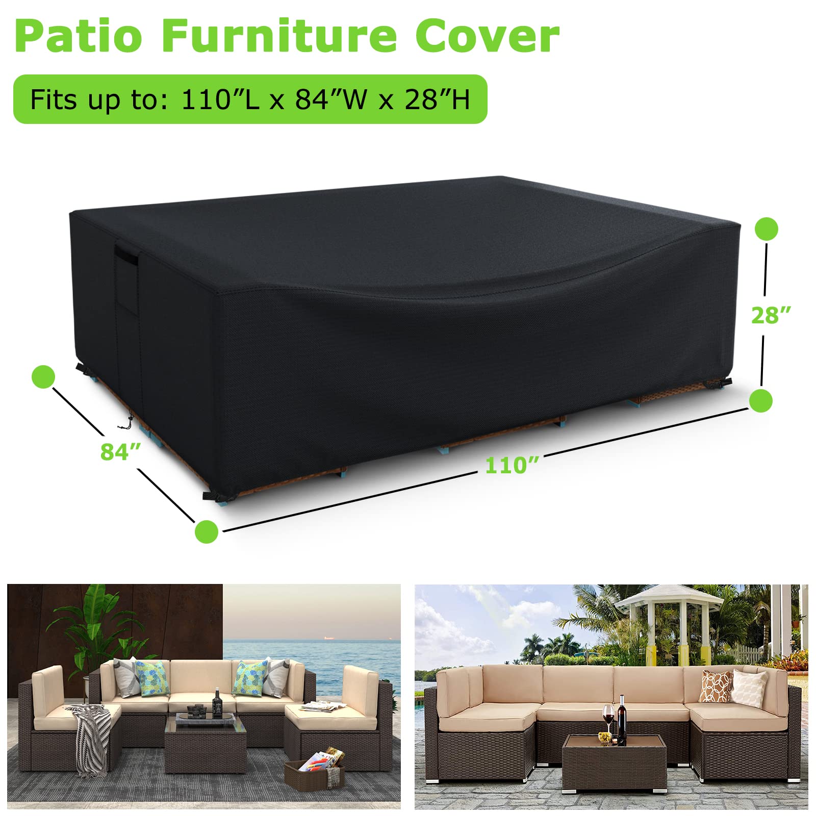 HIGHTQURO Patio Furniture Covers, 600D Heavy Duty Outdoor Furniture Cover Waterproof, Rectangle Outdoor Table and Chairs Cover, Outdoor Se