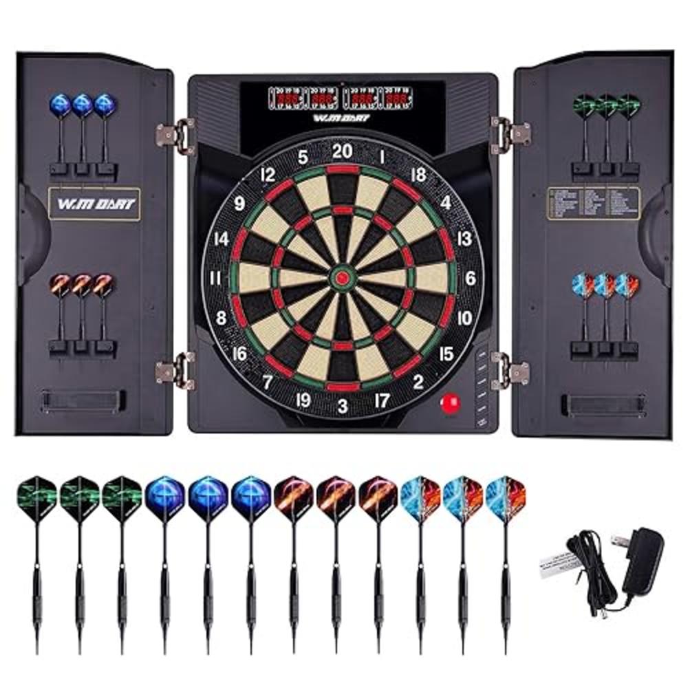 WIN.MAX Electronic Soft Tip Dartboard Set with Cabinet, 12 Darts LED Display (X-Classic Darts)