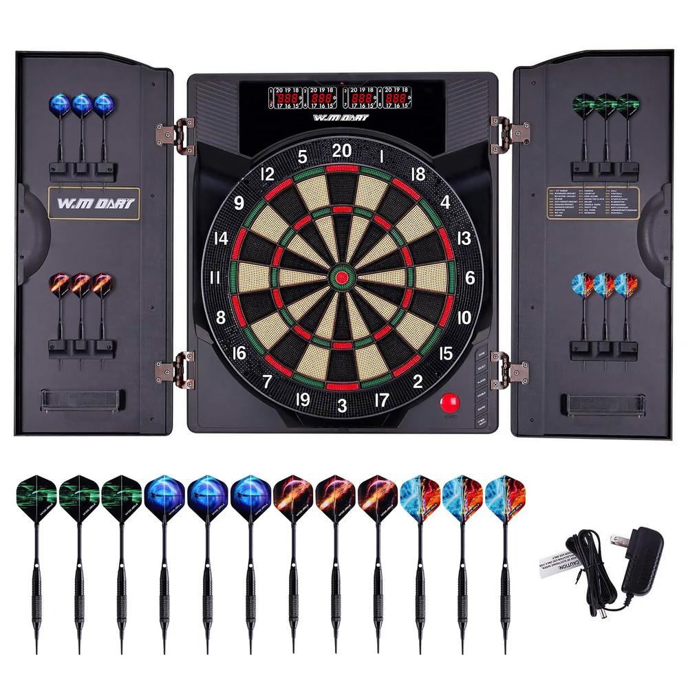 WIN.MAX Electronic Soft Tip Dartboard Set with Cabinet, 12 Darts LED Display (X-Classic Darts)