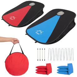 Nattork Portable Cornhole Game with 2 Table Top Cornhole Set, Collapsible Corn Hole Boards, 8 Cornhole Bean Bags and Carrying Case, Trav