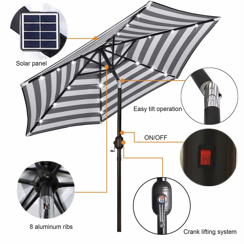 Blissun 7.5 ft Solar Umbrella 18 LED Lighted Patio Umbrella Table Market Umbrella with Tilt and Crank Outdoor Umbrella for Garde