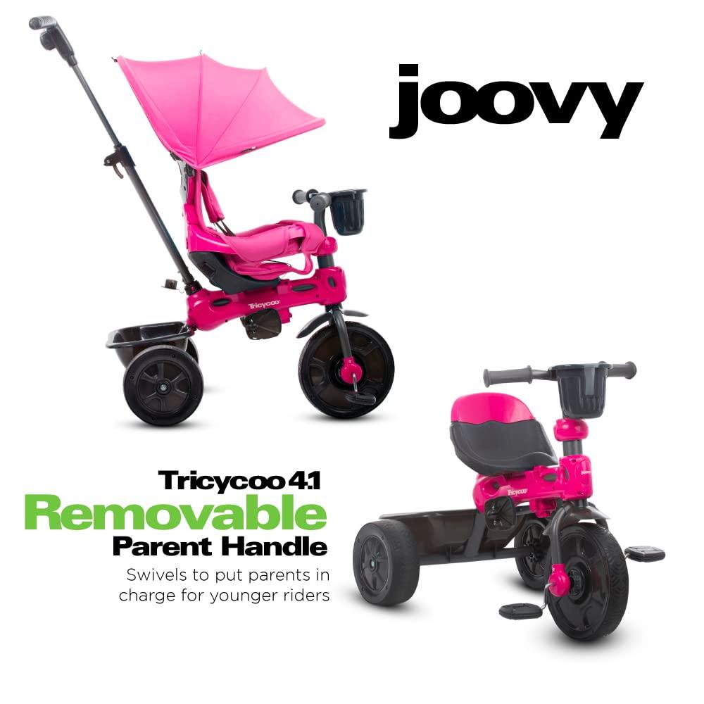 Joovy Tricycoo 4.1 Kids Tricycle with 4-Stages Featuring Extra-Wide Front Tire, Removable and Adjustable Parent Handle, Safety H