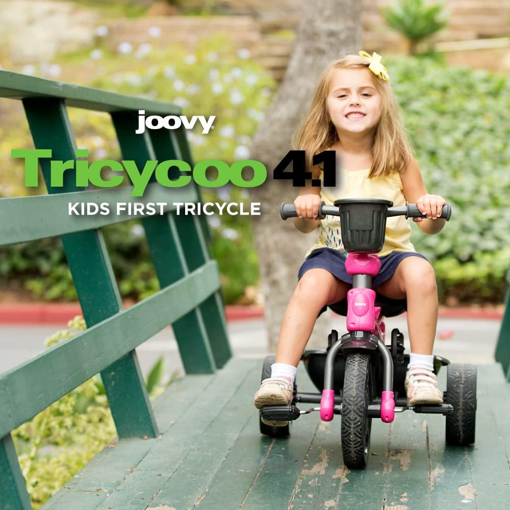 Joovy Tricycoo 4.1 Kids Tricycle with 4-Stages Featuring Extra-Wide Front Tire, Removable and Adjustable Parent Handle, Safety H