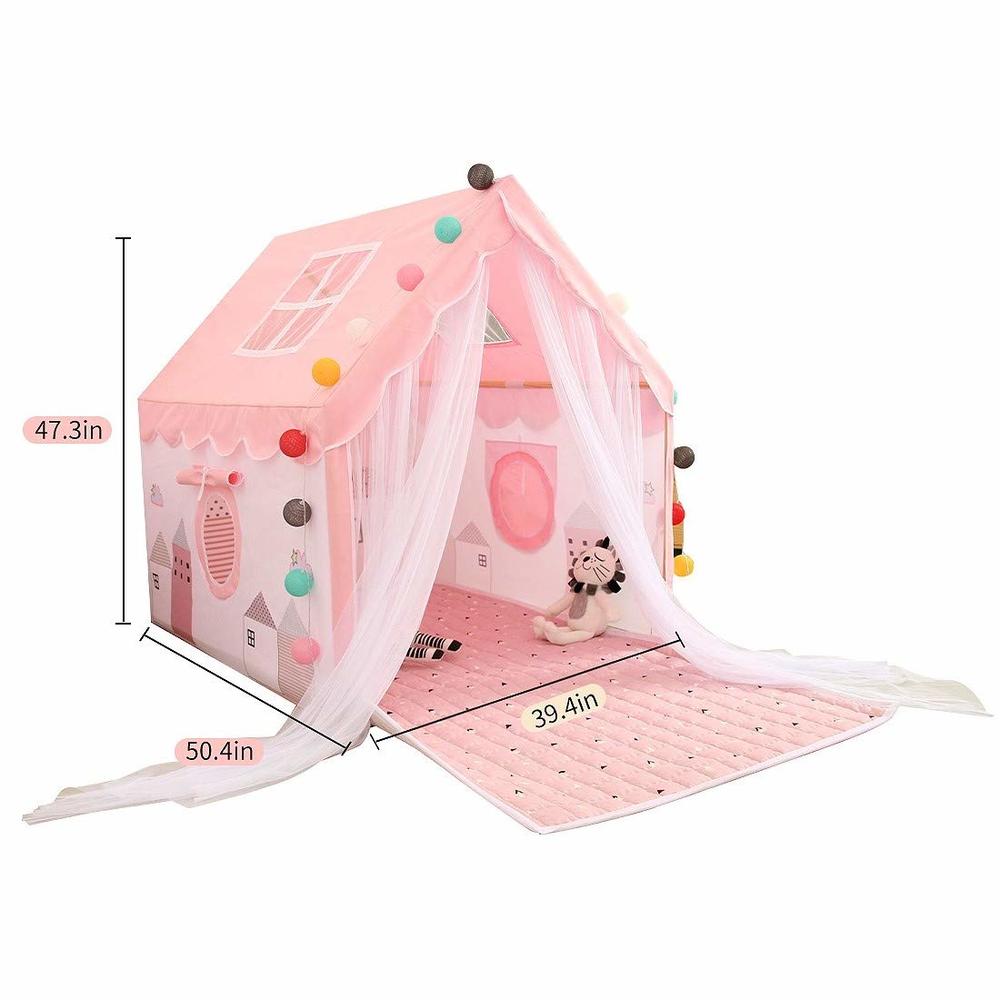 YOIKO Kids Tents Indoor Playhouses Girls 9.9Ft Star String Lights Pink Tent for Girls Upgraded Large Kids Indoor Tents and Playh