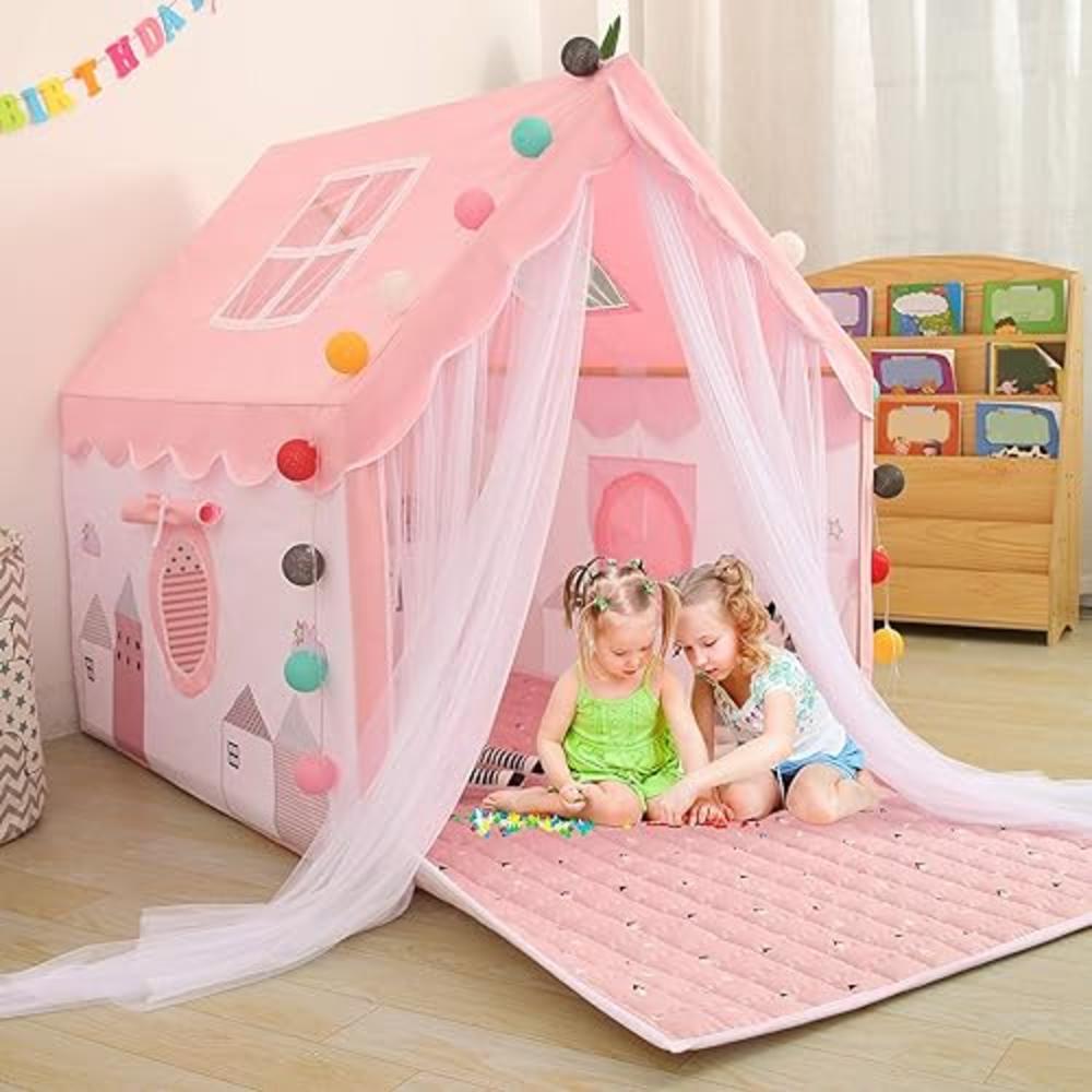 YOIKO Kids Tents Indoor Playhouses Girls 9.9Ft Star String Lights Pink Tent for Girls Upgraded Large Kids Indoor Tents and Playh