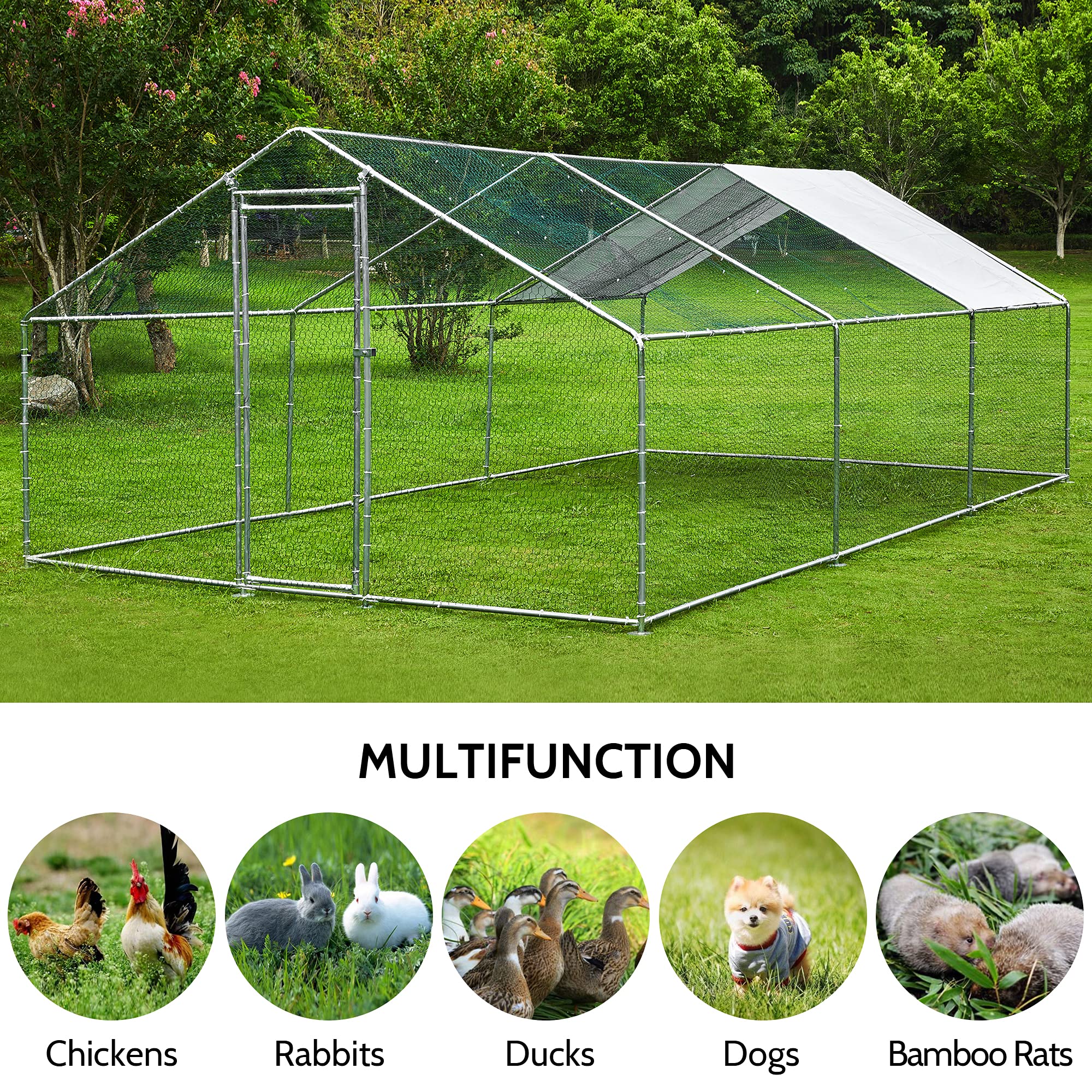 TOETOL Extra Large Metal Chicken Coop Walkin Poultry Cage Hen Run House Rabbits Habitat Cage Spire Shaped Coops with Waterproof