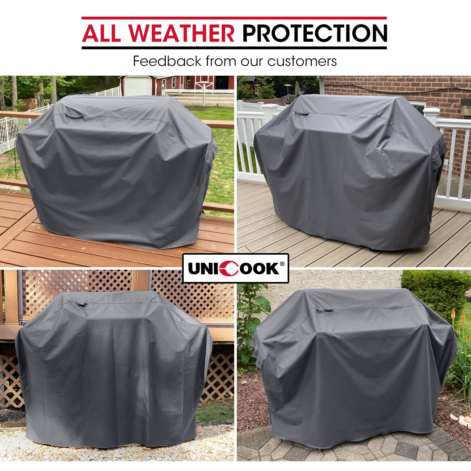 Unicook 50 Inch grill cover for Outdoor grill, 2-3 Burner BBQ grill cover for 48 Inch Weber charbroil grills, Heavy Duty Waterpr