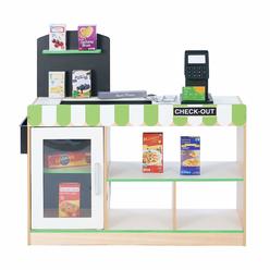 Teamson Kids Cashier Austin Interactive Wooden Play Market Stand with Lights and Sounds, Manual Conveyor Belt, Register and Disp