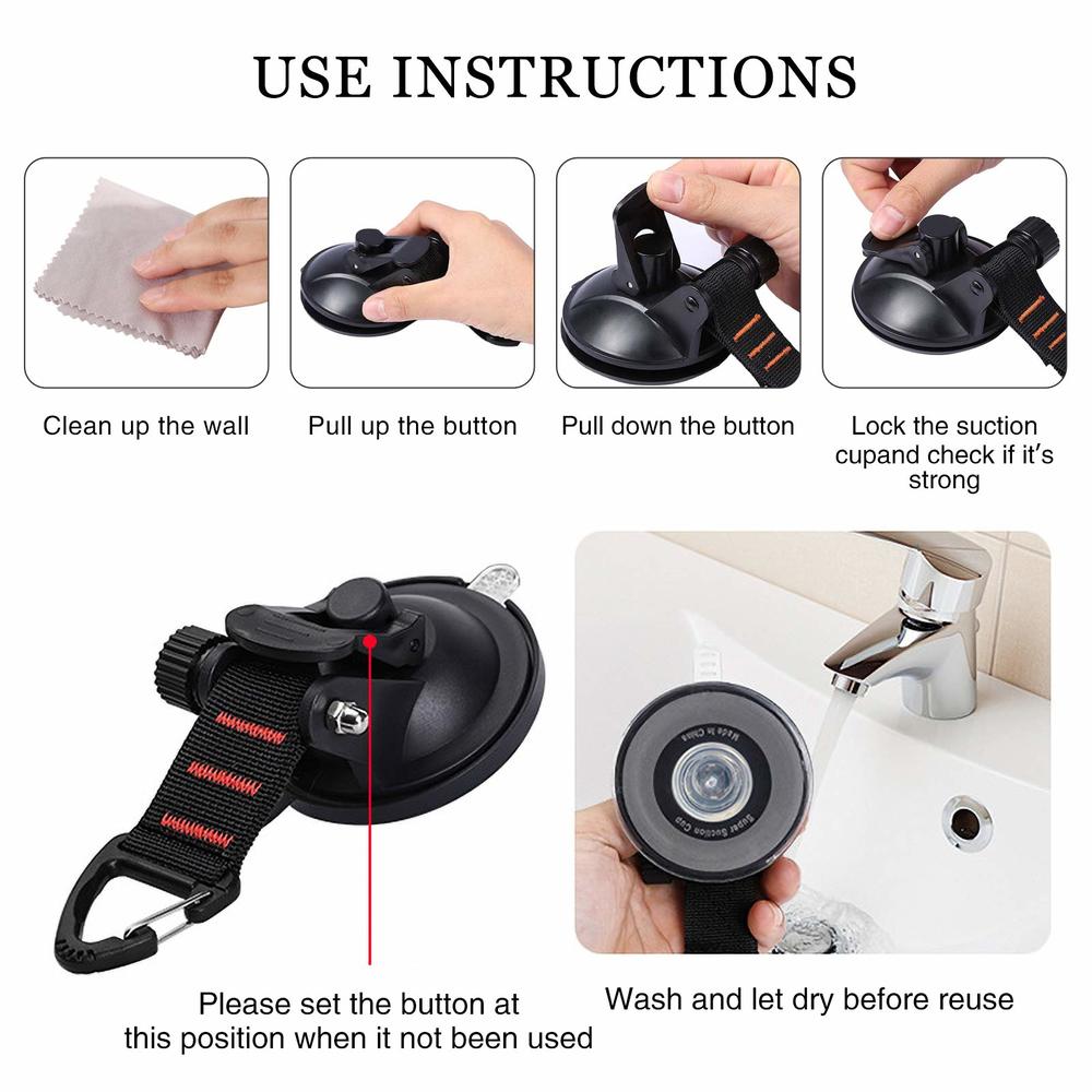 CONBOLA Heavy Duty Suction Cups 2 Pieces with Hooks Upgraded Car Camping Tie Down Suction Cup Camping Tarp Accessory with Securi