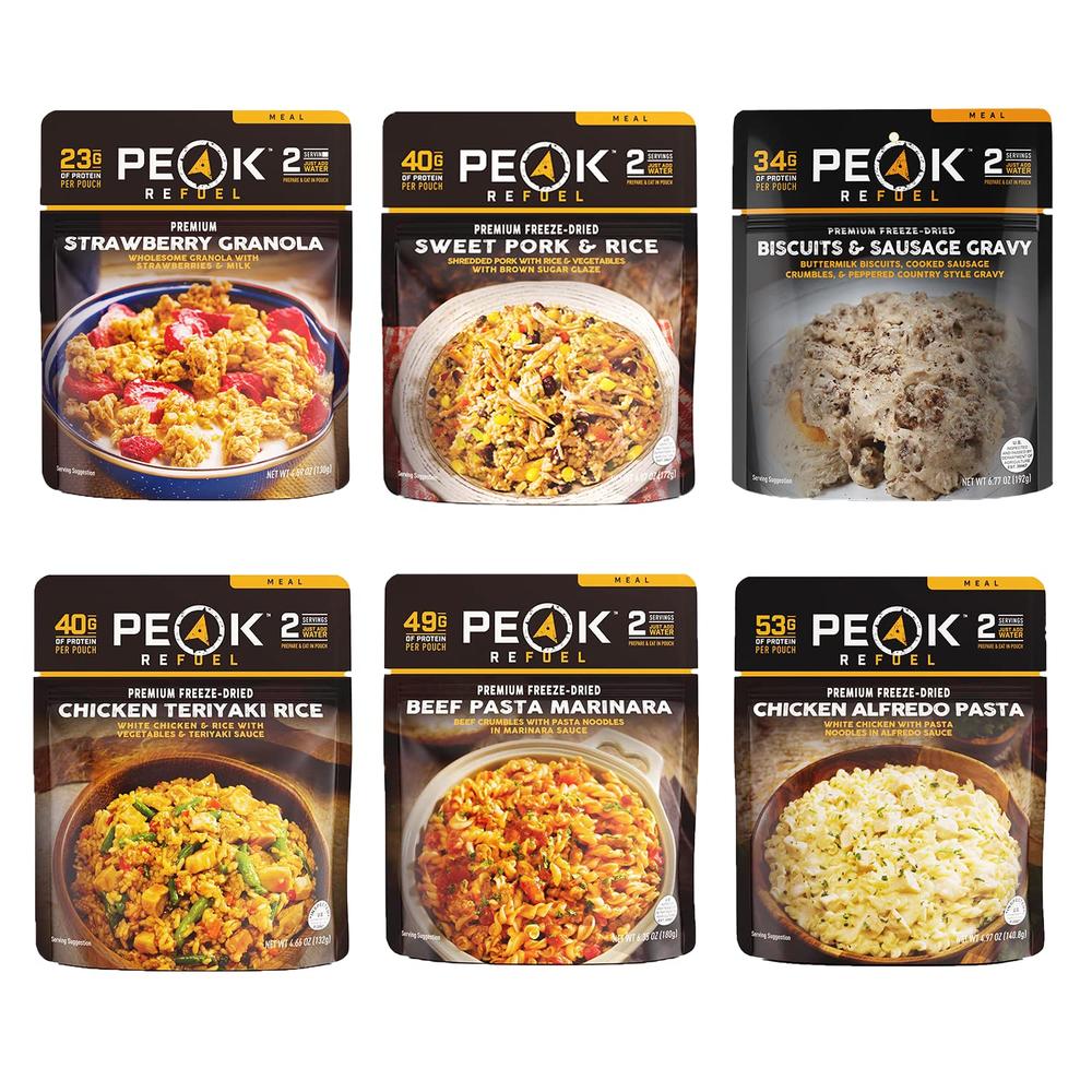 Peak Refuel Variety Meal Kit | 239g Protein | 4920 Calories | 100% Real Meat | Premium Freeze Dried Backpacking & Camping Food |
