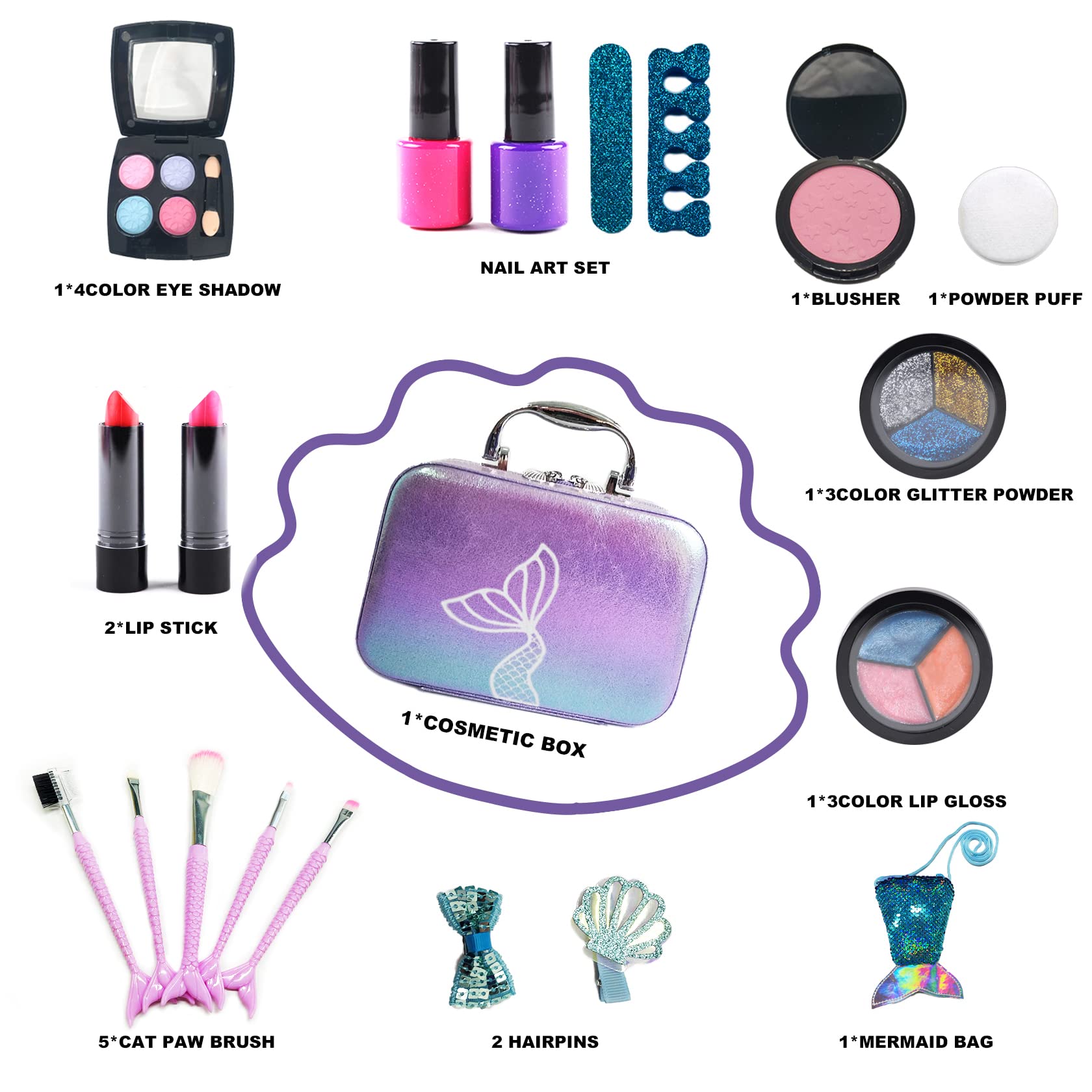 10Leccion Girls Makeup Kit for Kids, Non Toxic Washable Mermaid Makeup, Kids  Makeup Sets for Girls