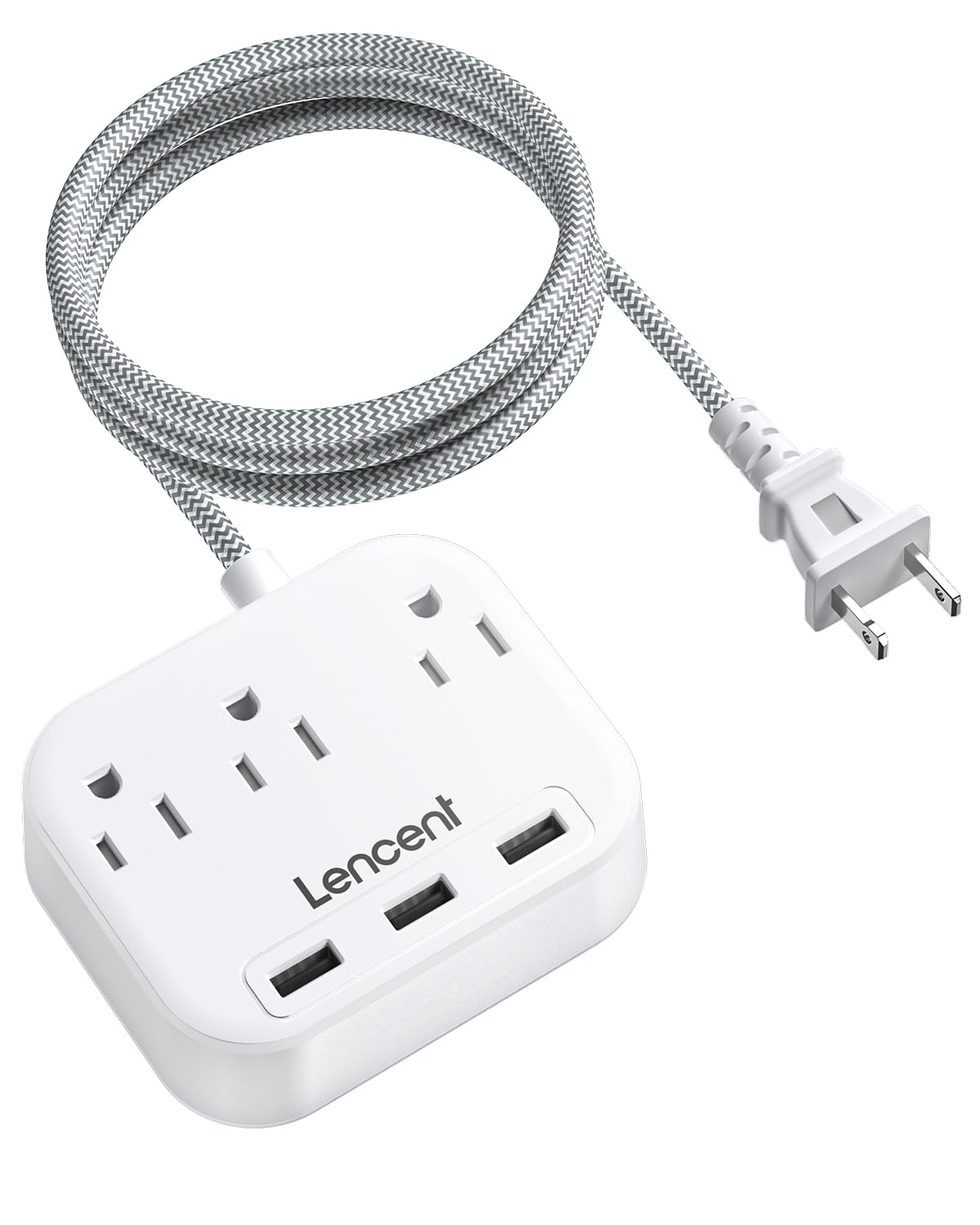 LENCENT 2 Prong Power Strip, 3 Prong to 2 Prong Outlet Adapter, 6.6ft Braided Extension Cord with Polarized Plug, 3 AC Outlets &