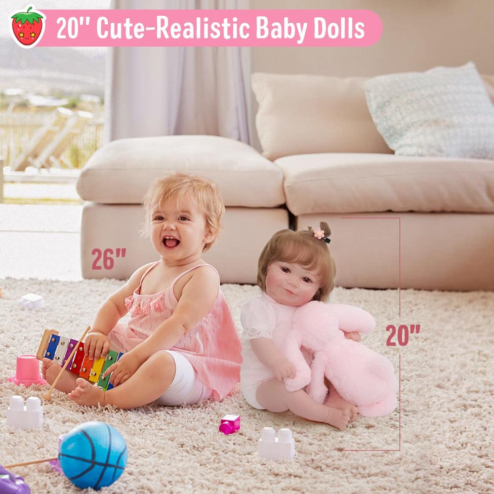 JIZHI Lifelike Reborn Baby Dolls - 20Inch-Real Baby Feeling Realistic-Newborn Baby Dolls Adorable Smiling Real Life Baby Dolls w