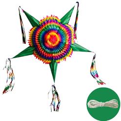TexMex Fun Stuff Extra Large Mexican Star Piñata with Green Cones and 30 Ft Rope, Holds 3 LBS of Pinata Filler, 32" Unfolded, Large Piñatas de Cu
