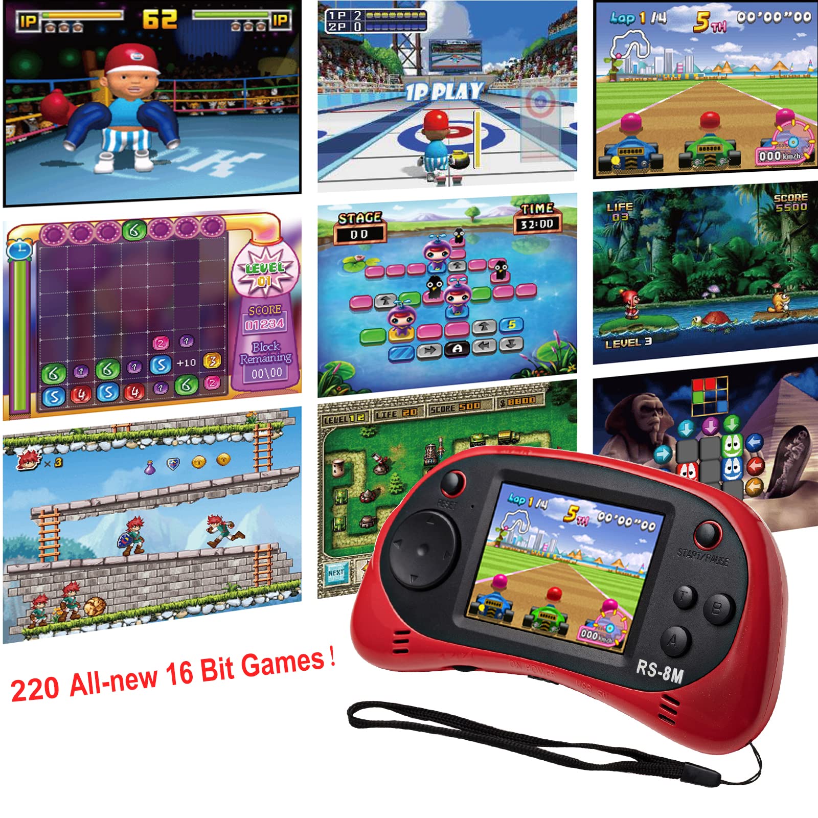EASEGMER 16 Bit Kids Handheld Games Built-in 220 HD Video Games, 2.5 Inch Portable Game Player with Headphones - Best Travel Ele