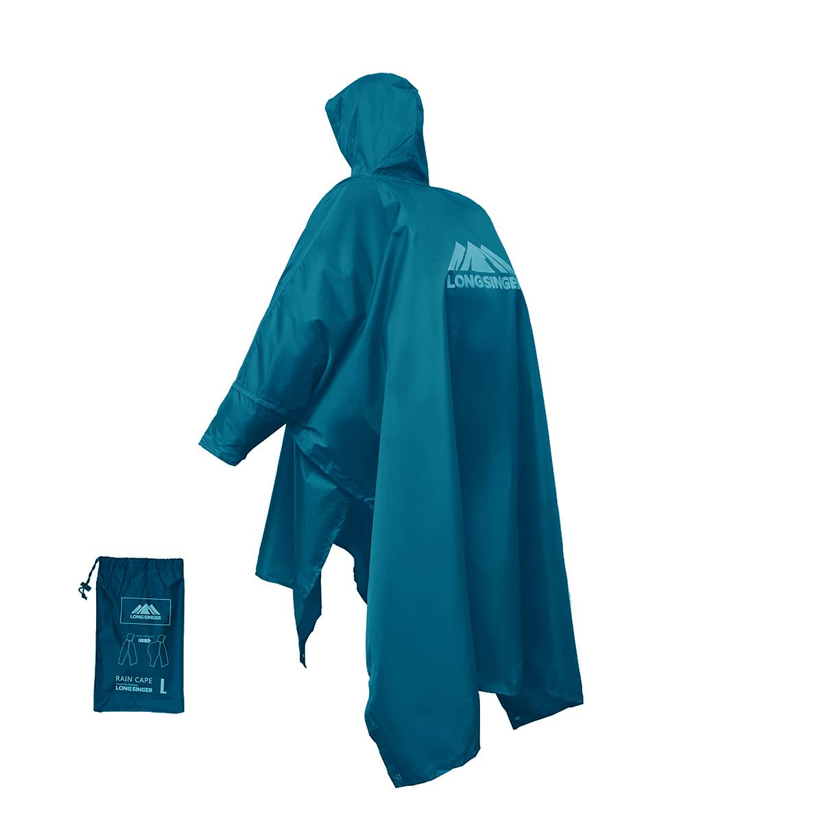 longsinger Rain Ponchos for Adults, Waterproof Rain Poncho with Hood and Arms for Hiking, Hunting, Outdoor, Blue
