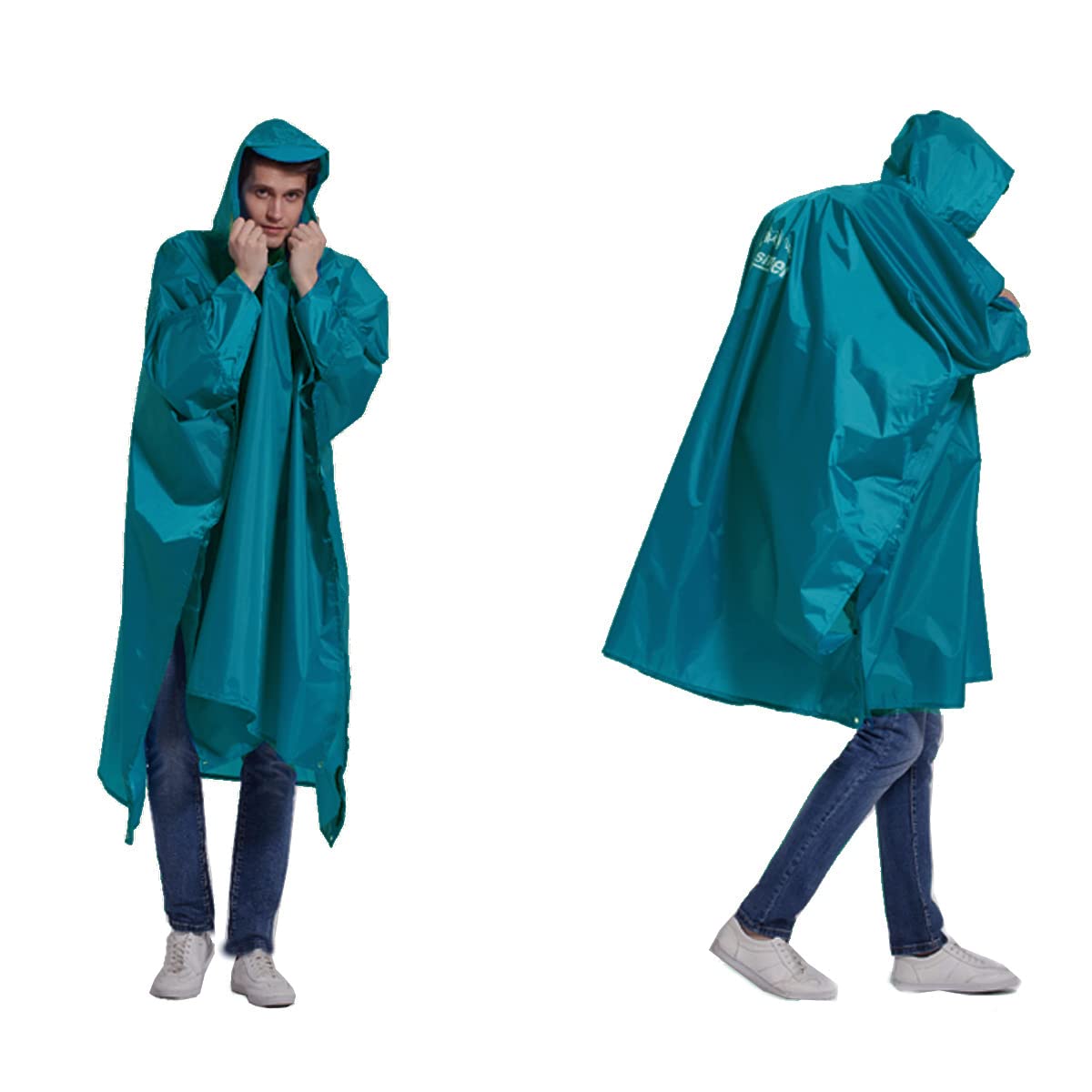longsinger Rain Ponchos for Adults, Waterproof Rain Poncho with Hood and Arms for Hiking, Hunting, Outdoor, Blue