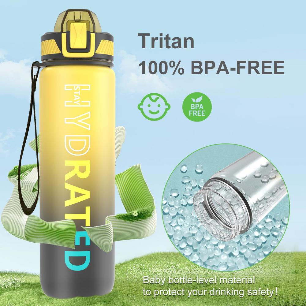 QLUR Water Bottle with Straw, 32 oz Motivational Water Bottles with Time Marker to Drink, Tritan BPA Free, 1L Sports Water Bottl