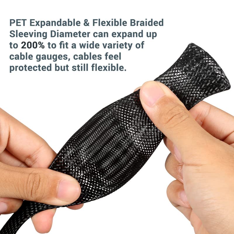 Aibole PET Expandable Braided Sleeving 25Ft-34 inch Wire Loom, Aibole Braided cable Sleeve Wire Wrap,Black