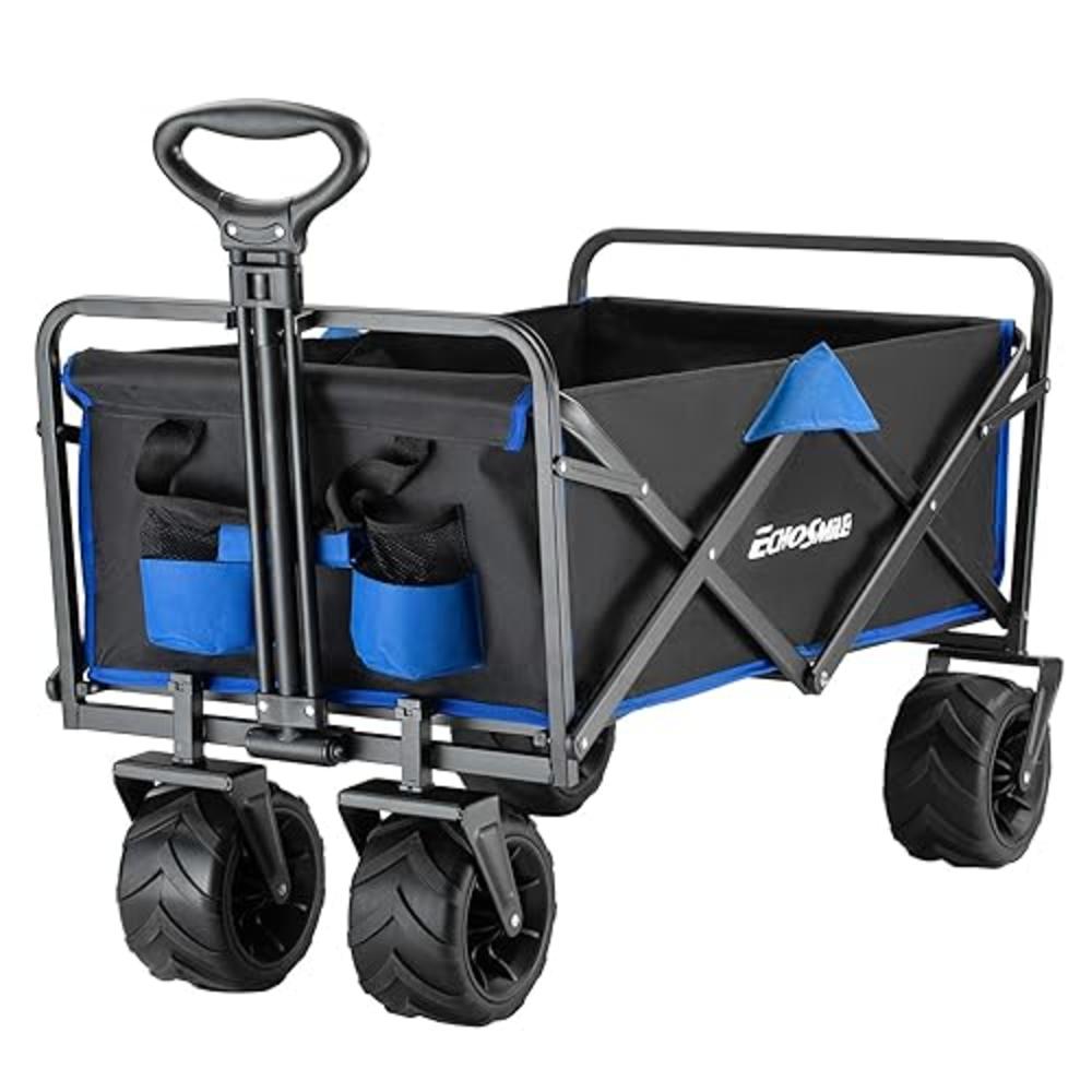 EchoSmile Heavy Duty 350 Lbs Capacity Collapsible Wagon, Outdoor Folding Camping Wagons, Grocery Portable Utility Cart, Adjustab