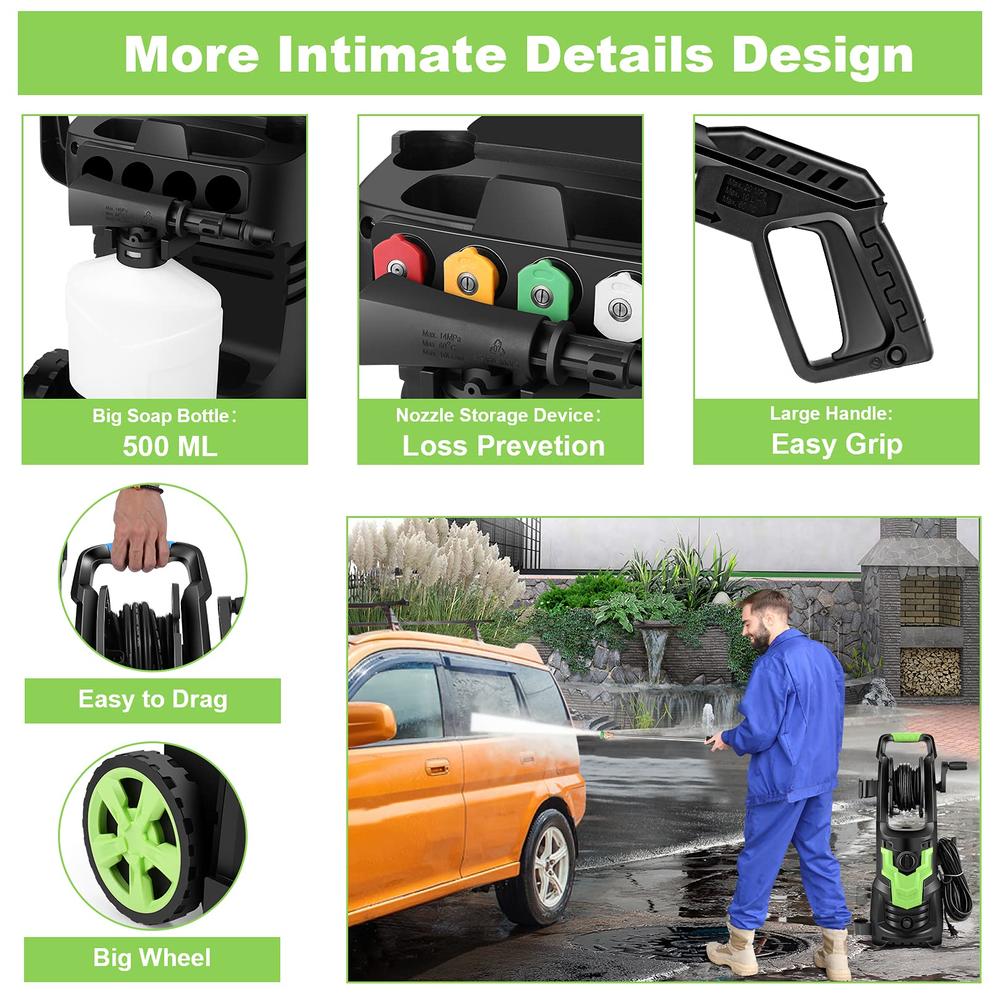 Commowner 3800 PSI Electric Pressure Washer, 4.0 GPM High Power Machine, Professional Washer Cleaner with 4 Spray Tips and Soap 