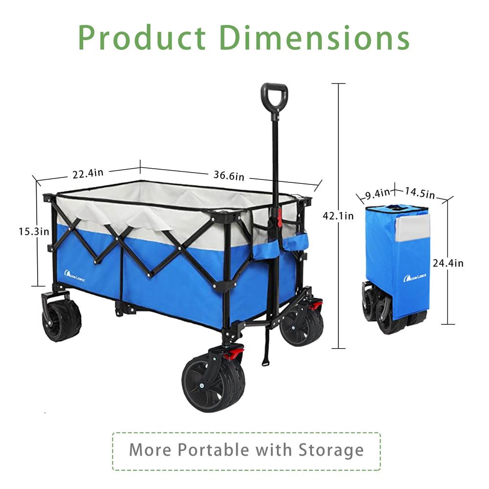 Moon Lence Collapsible Folding Wagon Cart Heavy Duty Folding Garden Portable Hand Cart with All-Terrain Beach Wheels, Adjustable