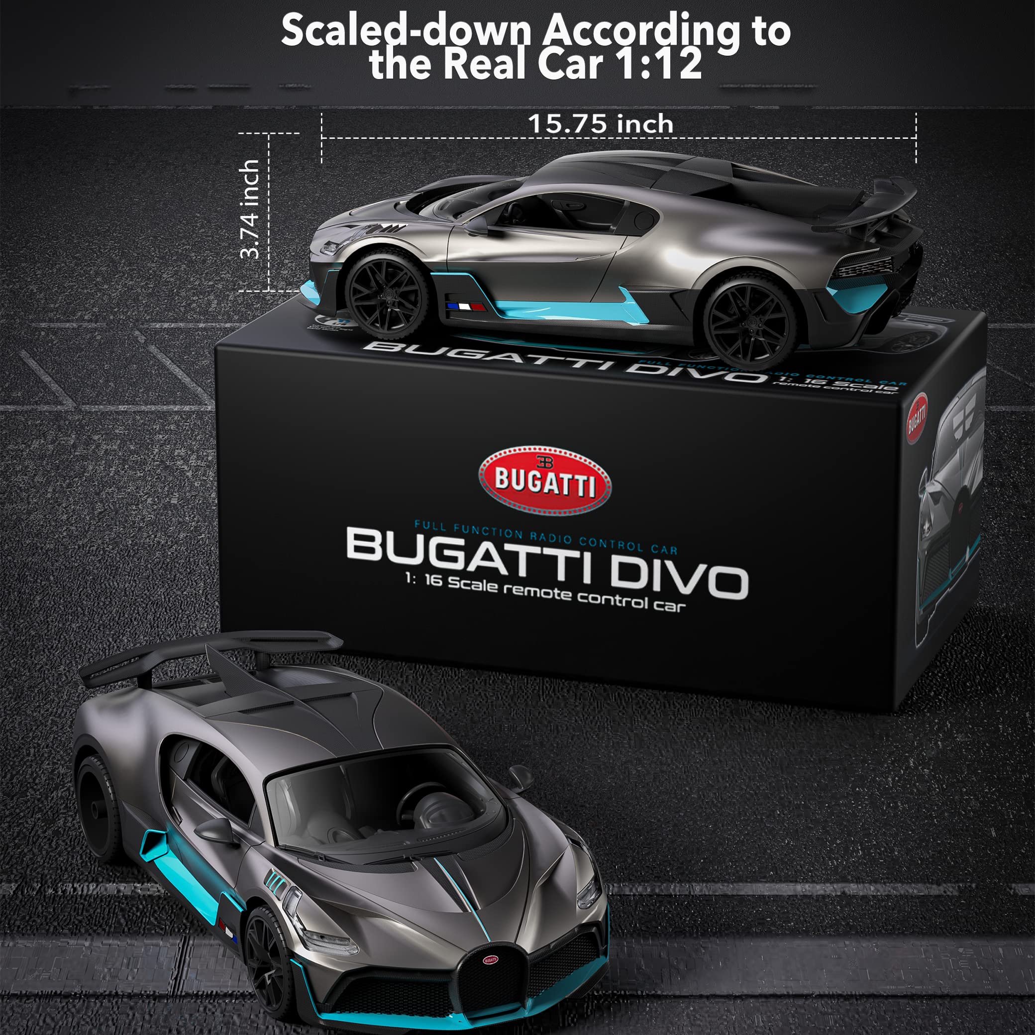 MIEBELY Remote Control Car, Bugatti Divo 1/12 Scale Rc Cars 12Km/h, 2.4Ghz Licensed Model Car 7.4V 900mAh Toy Car Headlight for