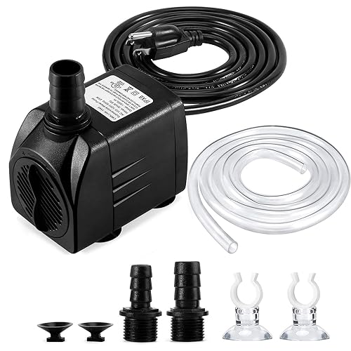 CWKJTOP CWKJ Fountain Pump, 400GPH(25W 1500L/H) Submersible Water Durable Outdoor Pump with 6.5ft Tubing (ID x 1/2-Inch), 3 Nozzles for